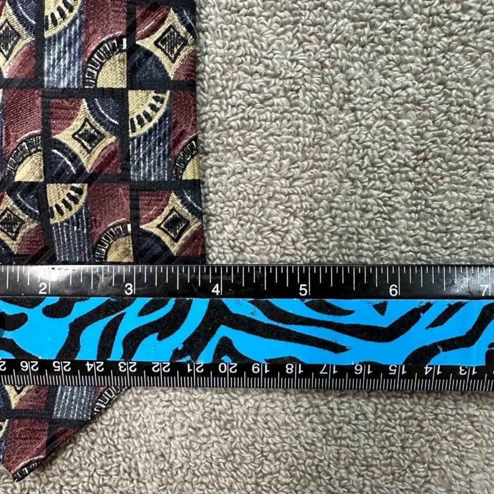 Robert Talbott Best of Class Silk Tie Burgundy Navy Gold Geometric Hand Printed